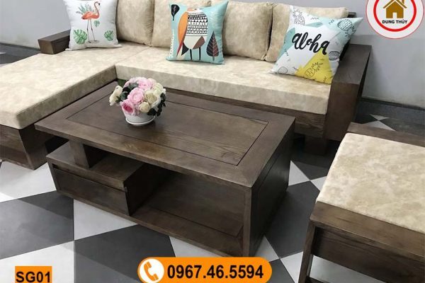 Bộ ghế sofa 2 tay góc chữ L gỗ sồi Nga SG01