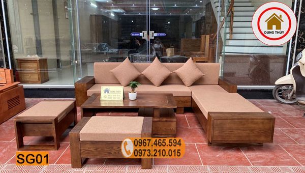bộ sofa gỗ sồi 2 tay SG01