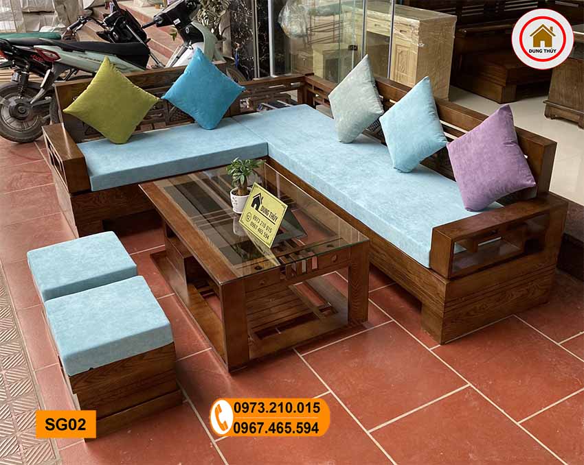 Bộ bàn ghế sofa góc Trung gỗ sồi Nga SG02