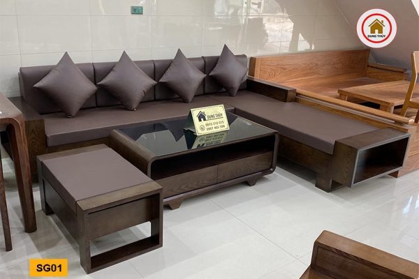 sofa góc chữ L 2 tay gỗ sồi Nga SG01