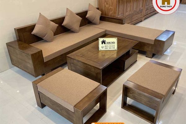 Bộ ghế sofa 2 tay góc chữ L gỗ sồi Nga SG01