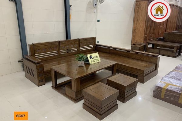 sofa góc trứng to gỗ sồi SG07 màu óc chó