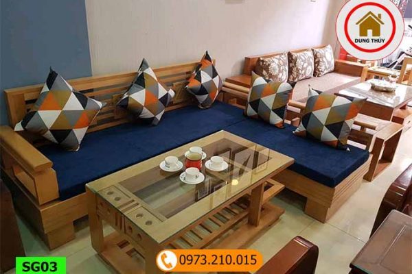 Bộ ghế sofa góc cót 3 lá gỗ sồi Nga SG03