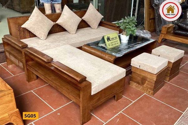 sofa góc trứng gỗ sồi SG05 kèm bàn cong