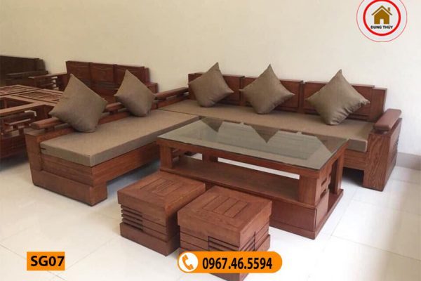 Bộ ghế sofa góc tay trứng to gỗ sồi Nga SG07