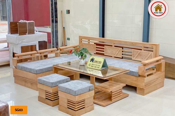 Bộ ghế sofa góc cót 3 lá gỗ sồi Nga SG03