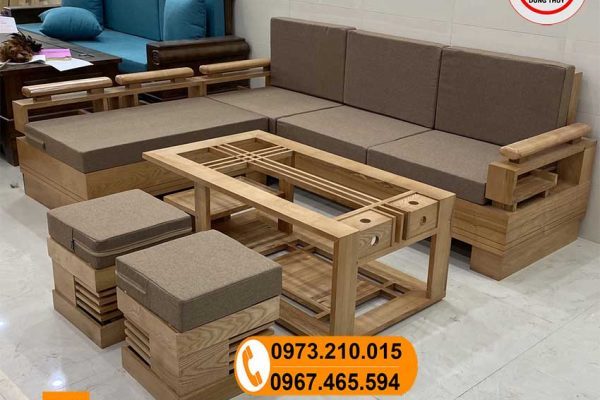 Bộ ghế sofa góc cót 3 lá gỗ sồi Nga SG03