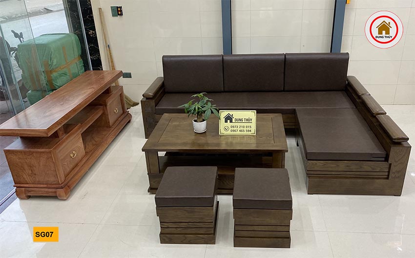 Bộ ghế sofa góc tay trứng to gỗ sồi Nga SG07