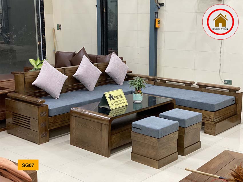 bộ ghế sofa góc trứng nhỏ gỗ sồi Nga SG07