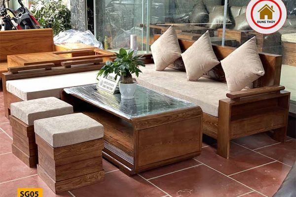 sofa góc trứng gỗ sồi SG05 kèm bàn cong