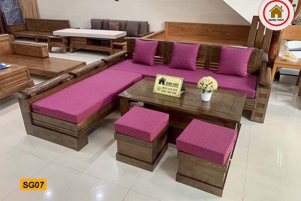 sofa góc trứng kèm nệm nỉ màu tím SG07