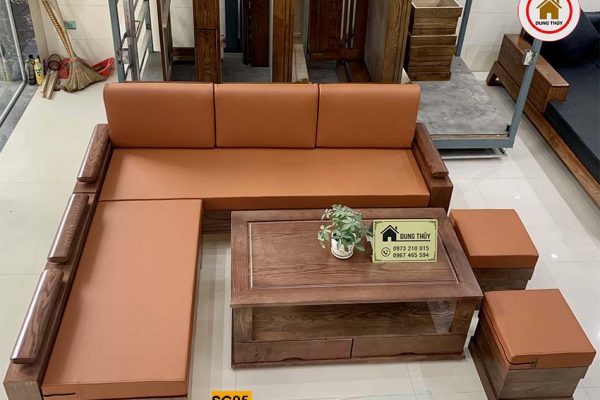 sofa góc trứng nhỏ gỗ sồi SG05 đẹp