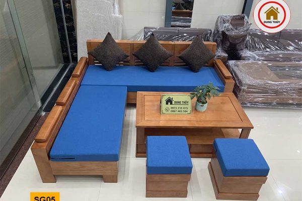sofa góc trứng nhỏ gỗ sồi SG05 xanh