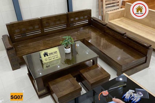 sofa góc trứng to gỗ sồi Nga SG07 đẹp