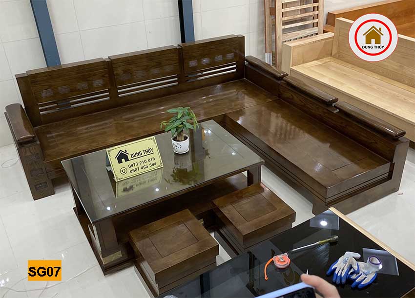 sofa góc trứng to gỗ sồi Nga SG07 đẹp