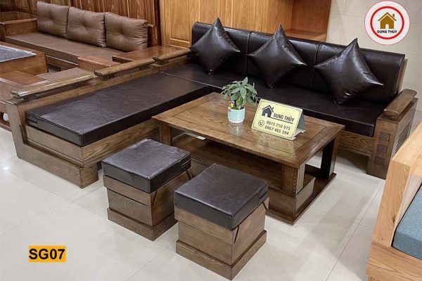 sofa góc trứng to gỗ sồi SG07