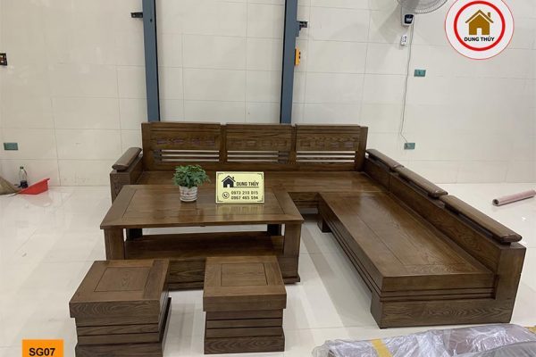 sofa góc trứng to gỗ sồi SG07 màu óc chó