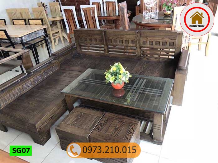 Bộ ghế sofa góc tay chồng trứng gỗ sồi Nga SG07