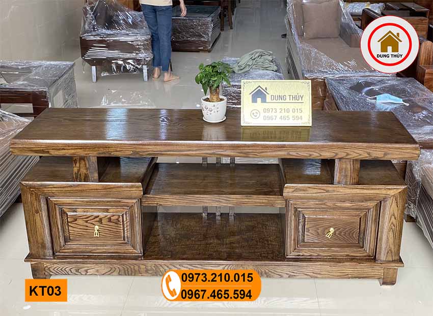 Kệ tivi phòng khách 2 ngăn gỗ sồi Nga KT03