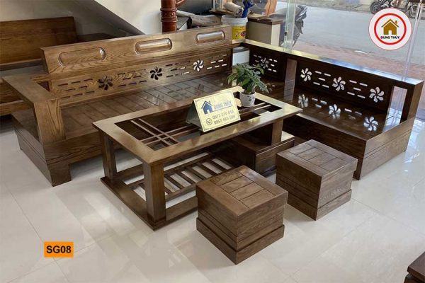 Bộ ghế sofa góc hoa gỗ sồi Nga SG08