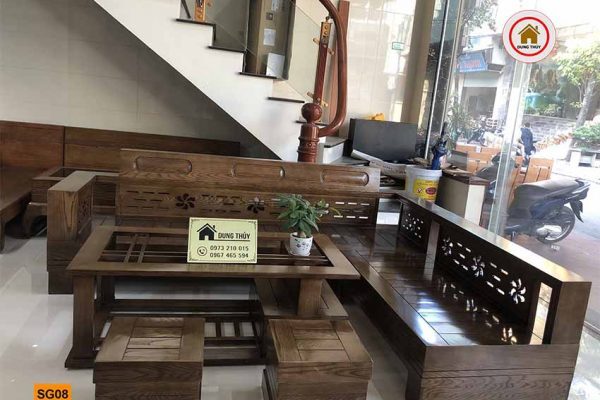 Bộ ghế sofa góc hoa gỗ sồi Nga SG08