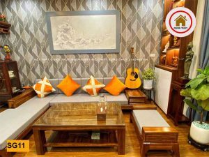 bộ sofa SG11 chân quỳ gỗ hương xám