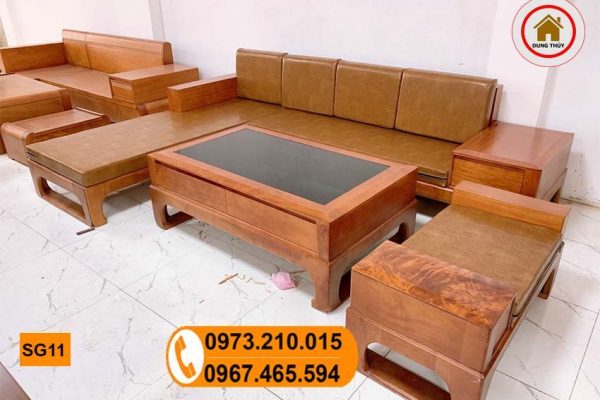 Bộ ghế sofa góc chữ L chân quỳ gỗ đinh hương SG11