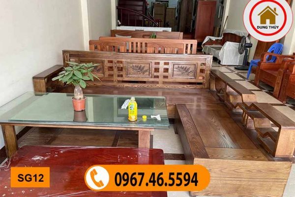 sofa góc khế gỗ sồi Nga mặt liền SG12