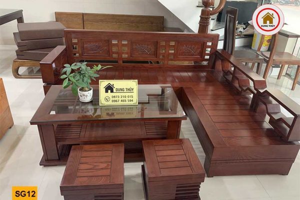 Bộ ghế sofa tay chéo góc lá me gỗ sồi Nga SG12