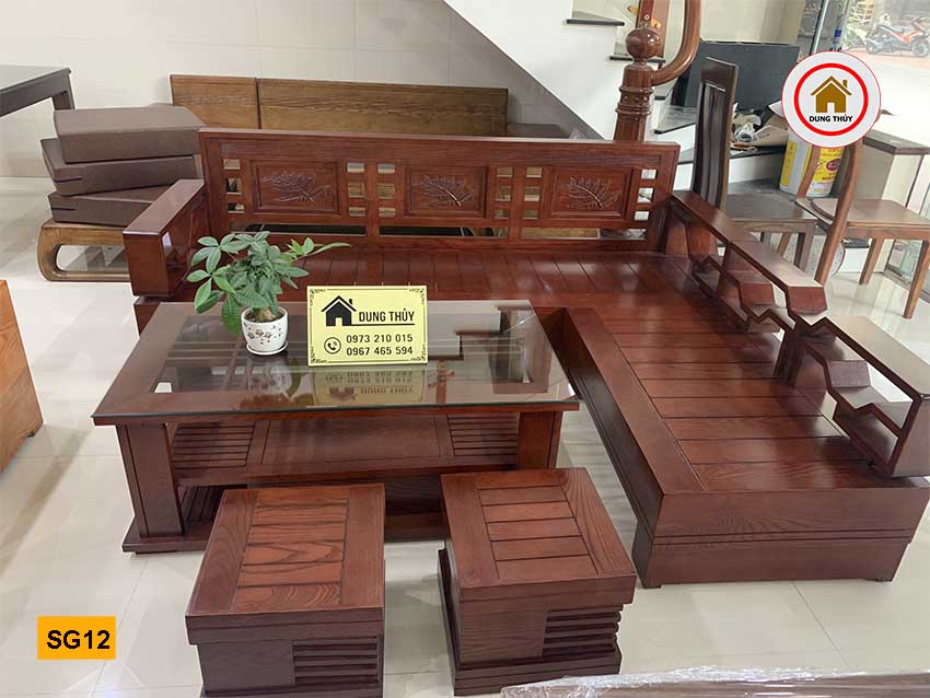 Bộ ghế sofa tay chéo góc lá me gỗ sồi Nga SG12