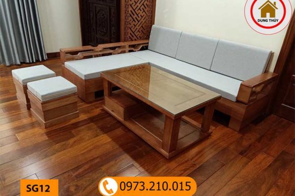 Bộ ghế sofa tay chéo góc lá me gỗ sồi Nga SG12