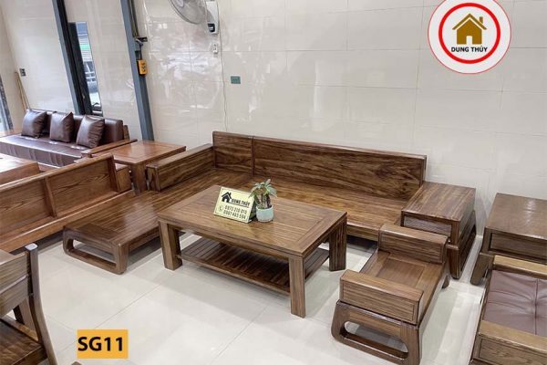 sofa văng góc chữ L gỗ hương xám SG11