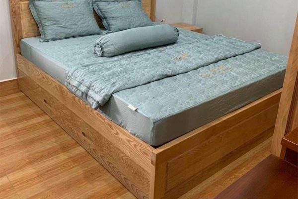 Giường ngủ 2 ngăn kéo gỗ sồi Nga GN07 chất