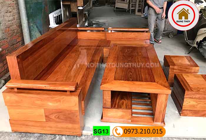 Bộ ghế sofa góc gỗ hương xám SG13