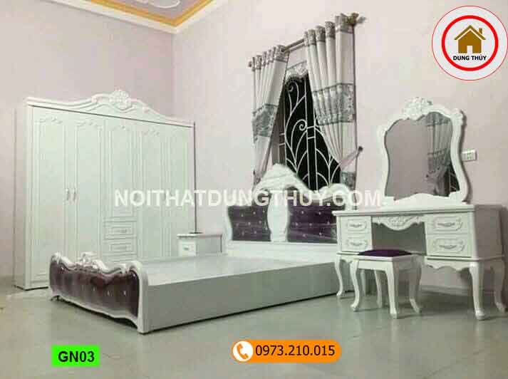 giường ngủ phun sơn trắng GN03