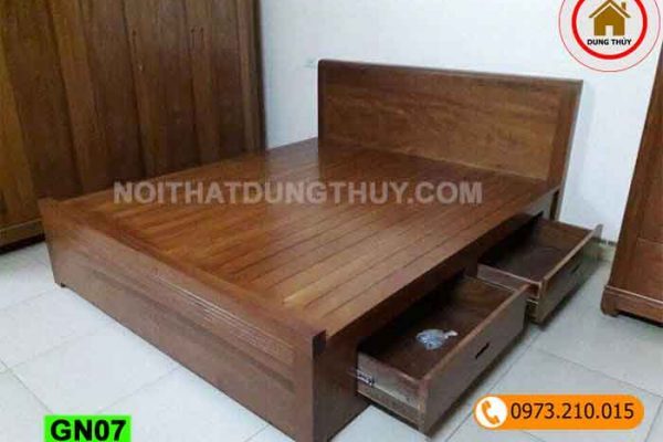 Giường ngủ có ngăn kéo gỗ sồi Nga GN07