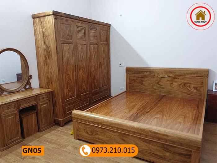 Giường ngủ 2 ngăn kéo gỗ hương xám cao cấp GN05