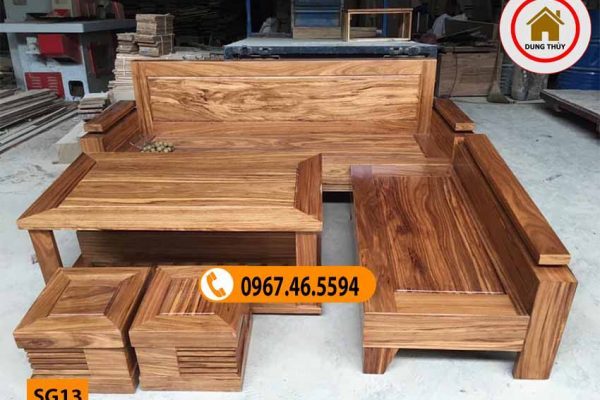 Bộ ghế sofa góc gỗ hương xám vàng SG13