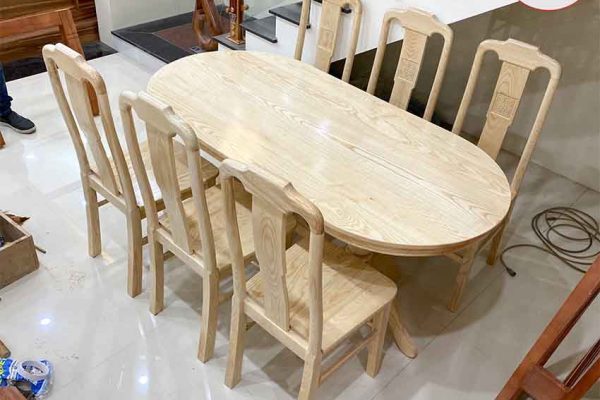 Bàn ăn 6 ghế bầu dục gỗ sồi Nga BA02