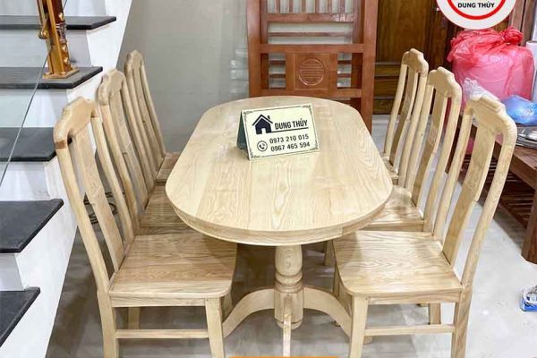 Bàn ăn 6 ghế bầu dục gỗ sồi Nga BA02