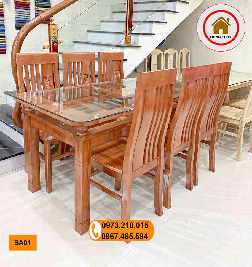 bàn ăn 6 ghế gỗ sồi Nga BA01