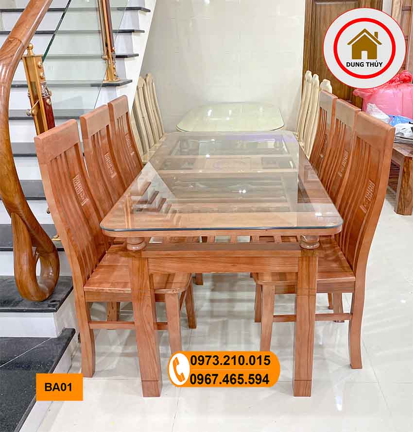 bàn ăn 6 ghế gỗ sồi Nga BA01