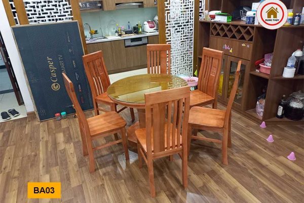 Bộ bàn ghế ăn tròn 6 ghế gỗ sồi Nga BA03