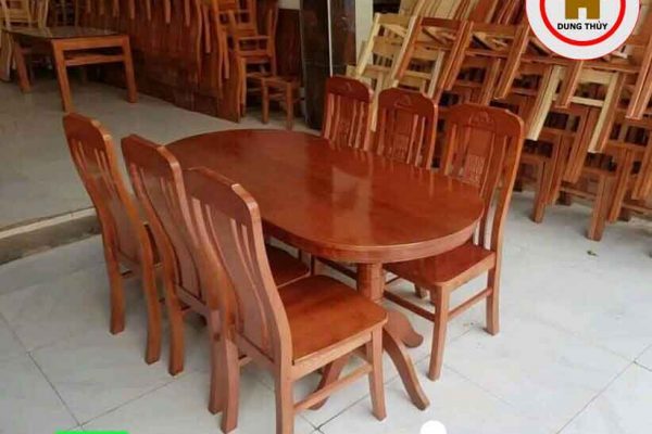 Bàn ăn 6 ghế bầu dục gỗ sồi Nga BA02