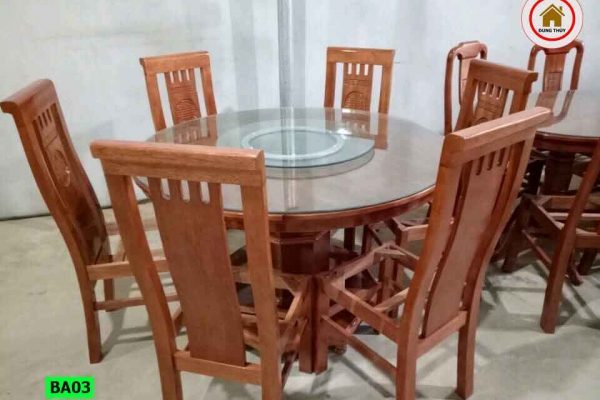 Bộ bàn ghế ăn tròn 6 ghế gỗ sồi Nga BA03