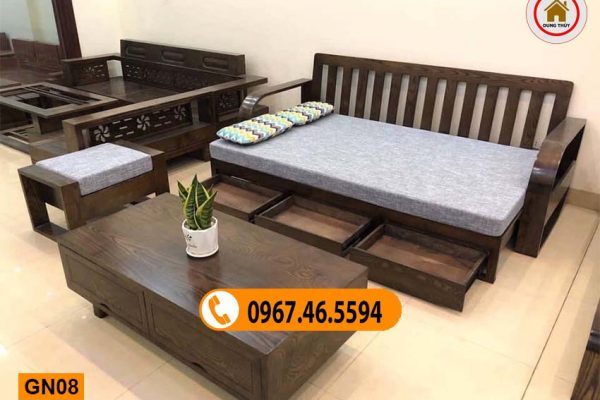 Giường gấp thành ghế sofa gỗ sồi Nga GN08