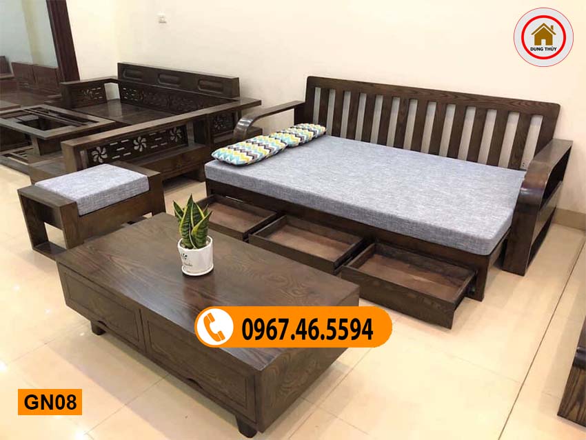 Giường gấp thành ghế sofa gỗ sồi Nga GN08