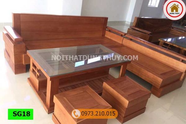 Bộ ghế sofa góc chữ L gỗ đinh hương SG18