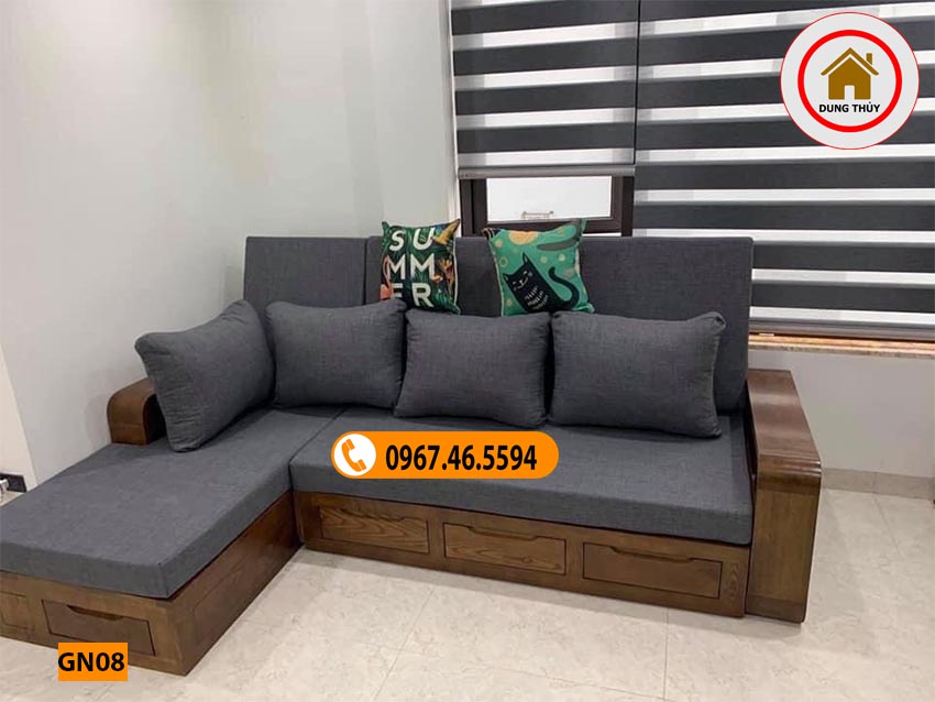 Giường gấp thành ghế sofa gỗ sồi Nga GN08