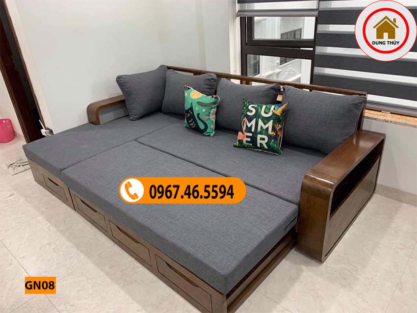 Giường gấp thành ghế sofa gỗ sồi Nga GN08